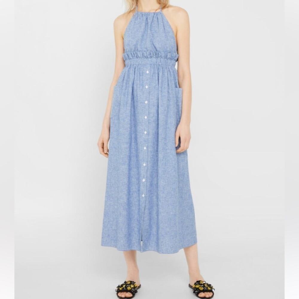 Mango halter midi dress with pockets cotton and linen blend size 4